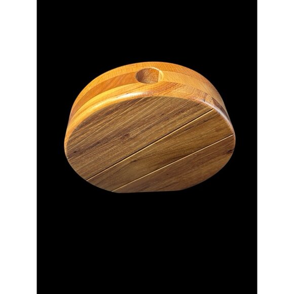 Bud Vase Flat Circle Hardwood Oak Butcher-block 1970s Large 8" Diameter MCM - Picture 2 of 9